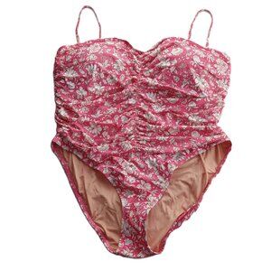 J. Crew Women's Ruched Sweetheart One Piece Swimsuit Size 24 Pink Tossed Floral